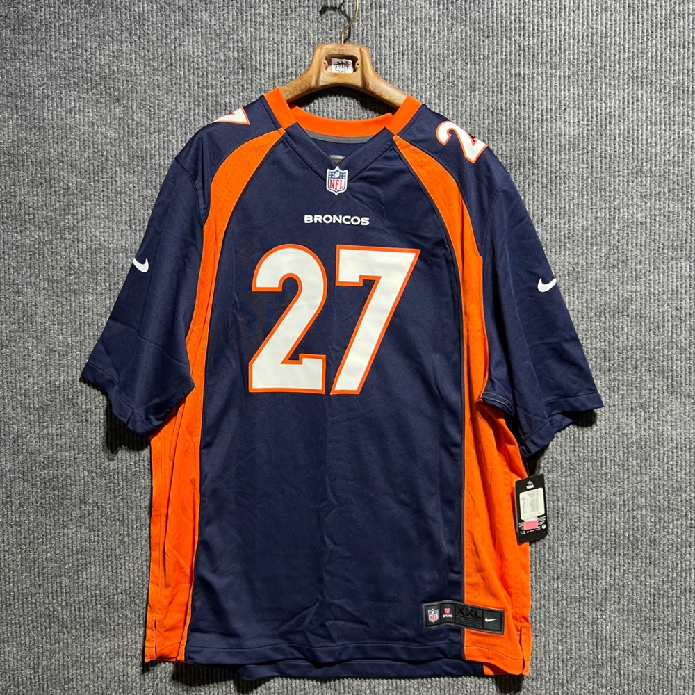 Nike Denver Broncos Jersey Men XXL Navy Blue Knowshon Moreno 27 NFL On Field